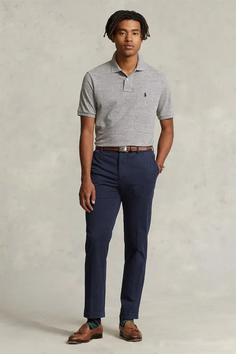Polo Ralph Lauren polo Custom Slim Fit normale fit grijs effen katoen