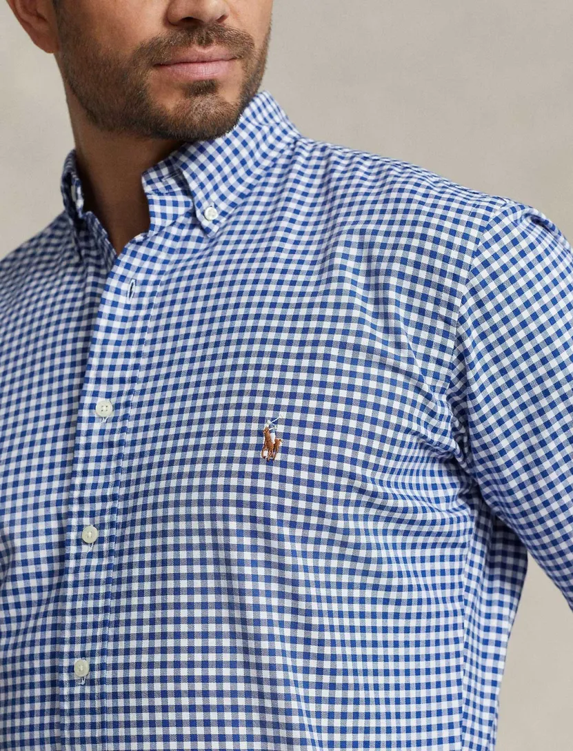 Ralph Lauren slim fit overhemd blauw ruit oxford