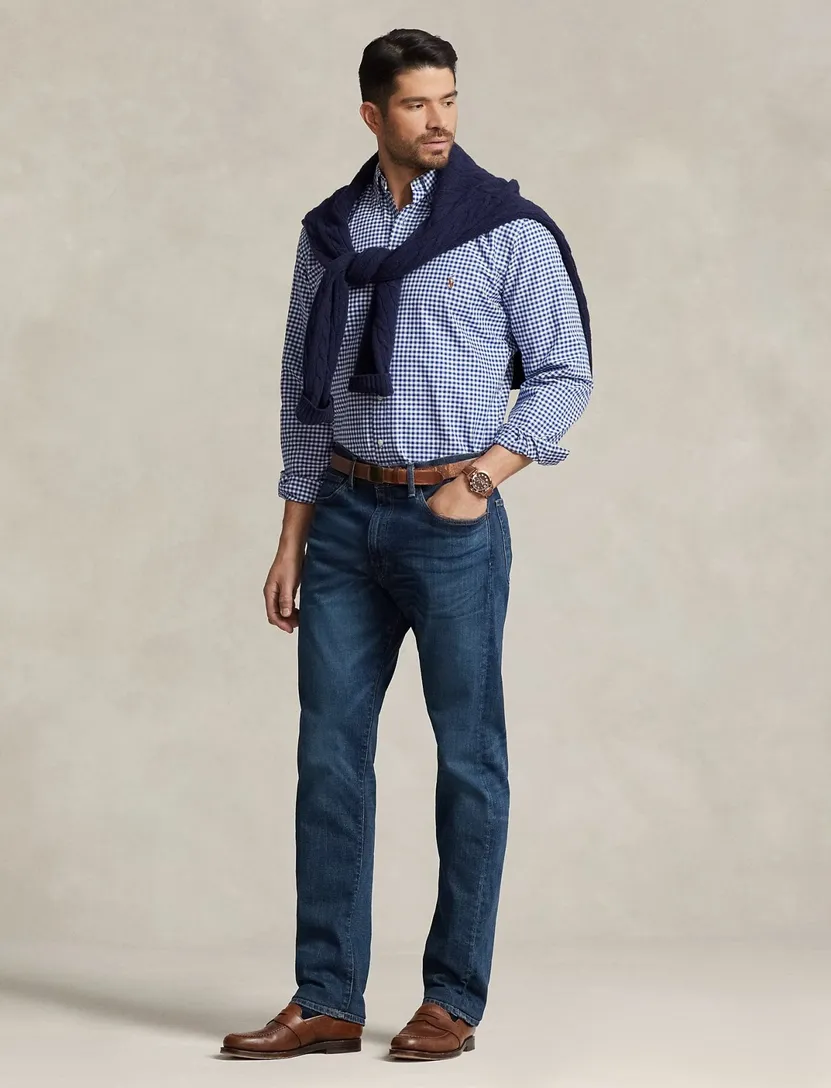 Ralph Lauren slim fit overhemd blauw ruit oxford