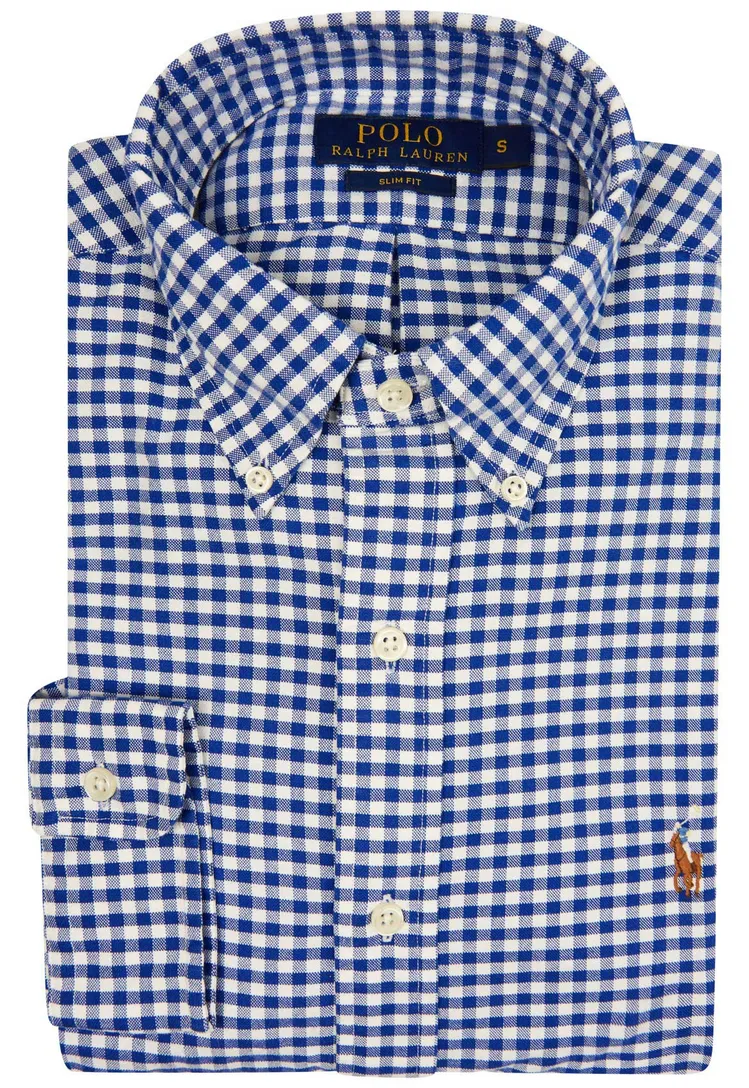 Ralph Lauren slim fit overhemd blauw ruit oxford