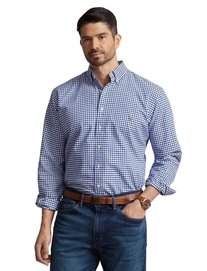 Ralph Lauren slim fit overhemd blauw ruit oxford