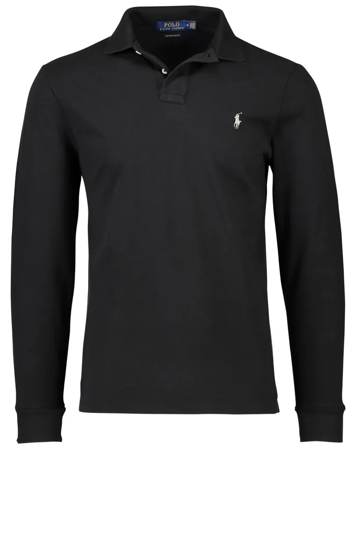 Polo Ralph Lauren polo Custom Slim Fit zwart effen katoen normale fit