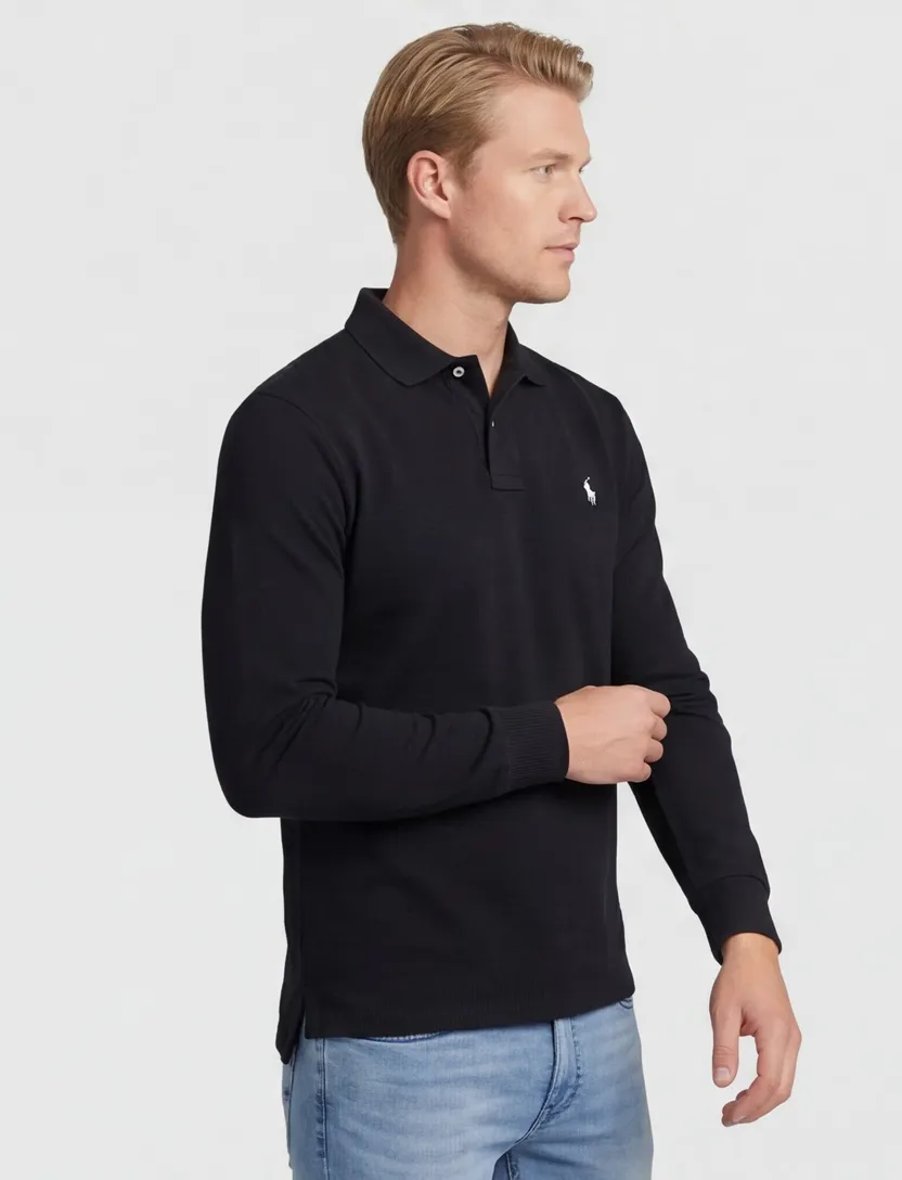 Polo Ralph Lauren polo Custom Slim Fit zwart effen katoen normale fit
