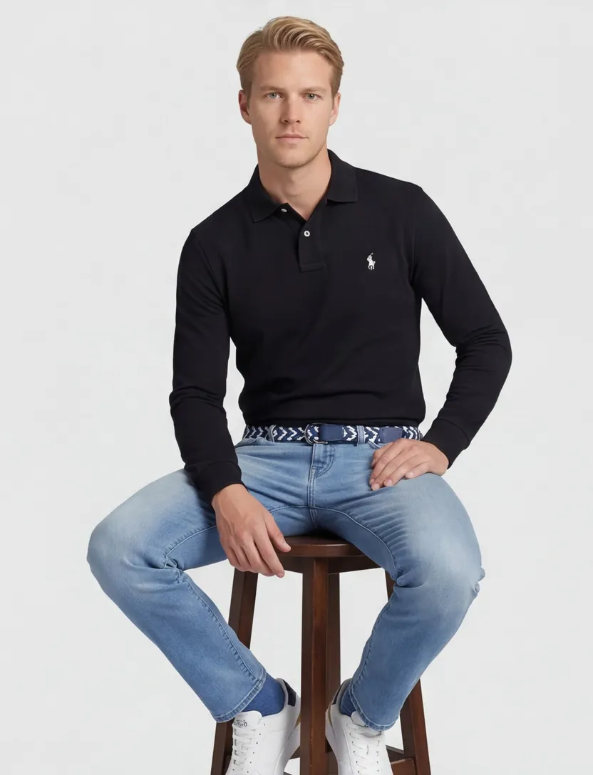 Polo Ralph Lauren polo Custom Slim Fit zwart effen katoen normale fit