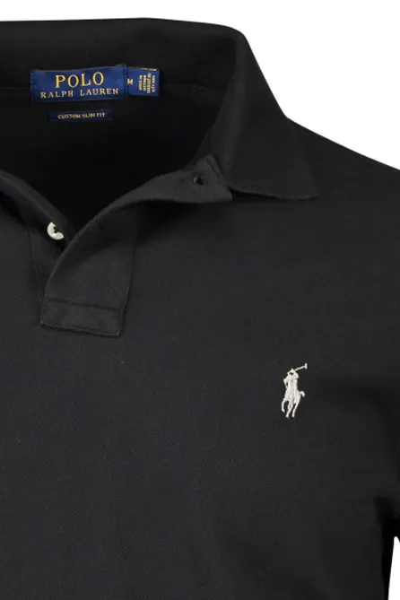 Polo Ralph Lauren polo Custom Slim Fit zwart effen katoen normale fit