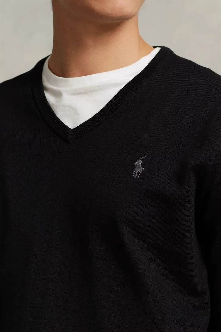 Ralph Lauren trui Slim Fit zwart v-hals katoen