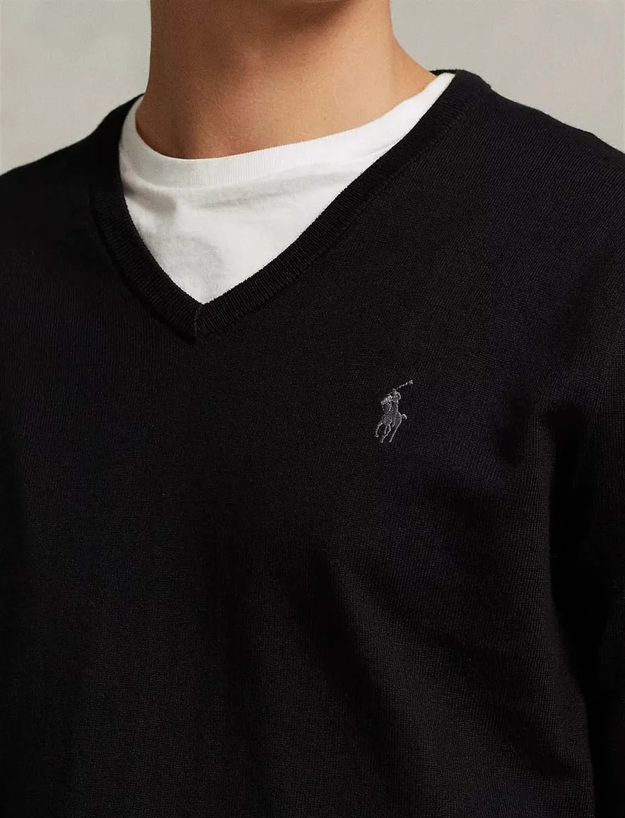 Ralph Lauren trui v-hals Slim Fit katoen zwart