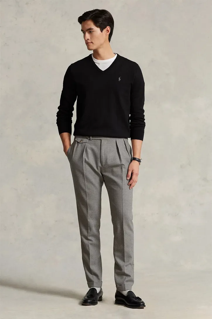 Ralph Lauren trui Slim Fit zwart v-hals katoen