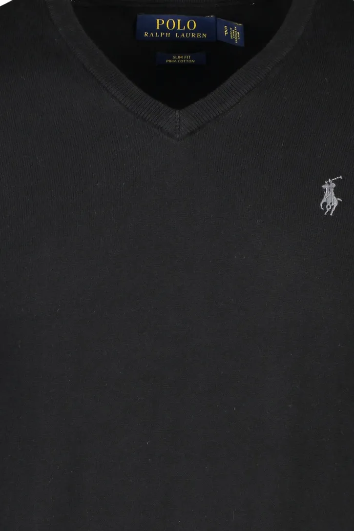 Ralph Lauren trui Slim Fit zwart v-hals katoen