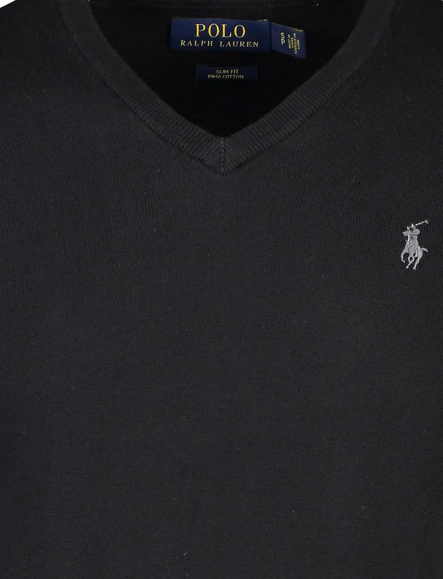 Ralph Lauren trui v-hals Slim Fit katoen zwart