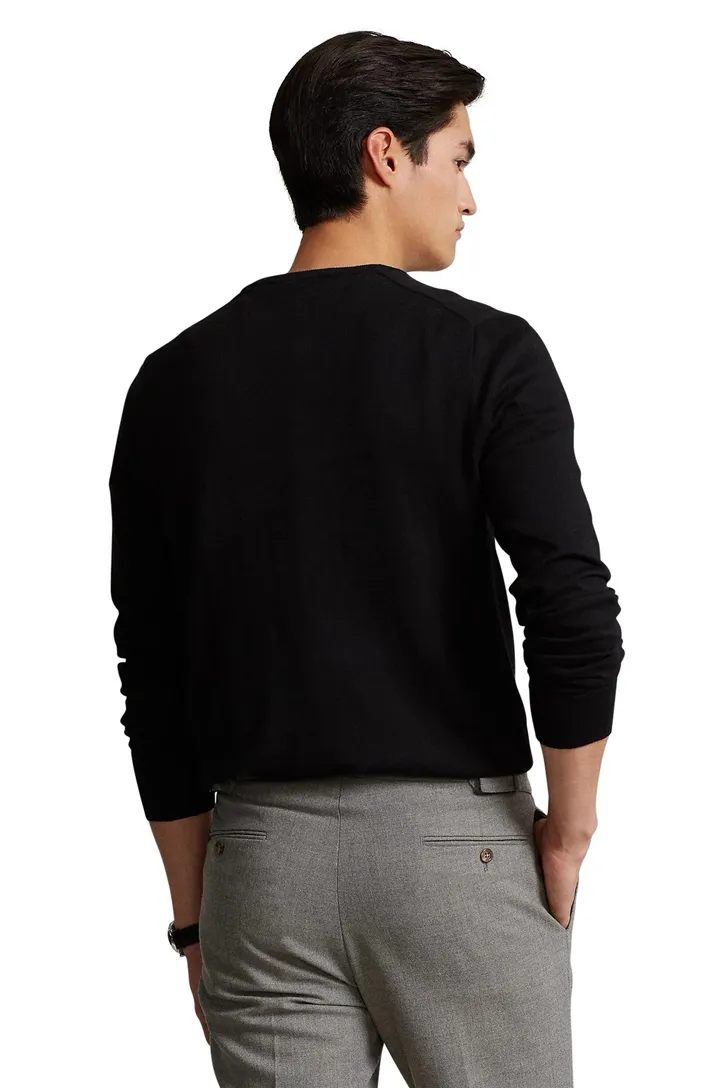 Ralph Lauren trui Slim Fit zwart v-hals katoen