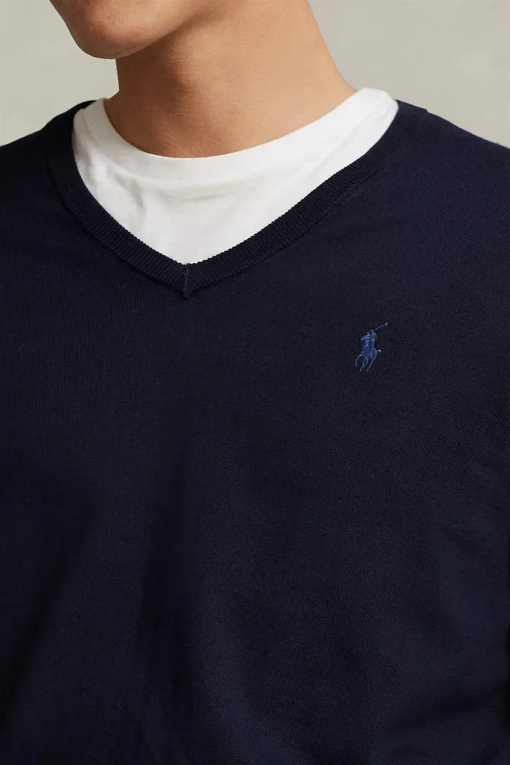 Ralph Lauren trui v-hals donkerblauw Slim Fit