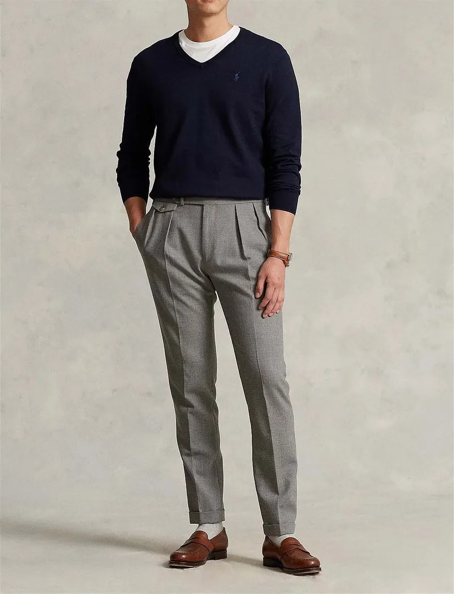 Ralph Lauren trui Slim Fit donkerblauw v-hals