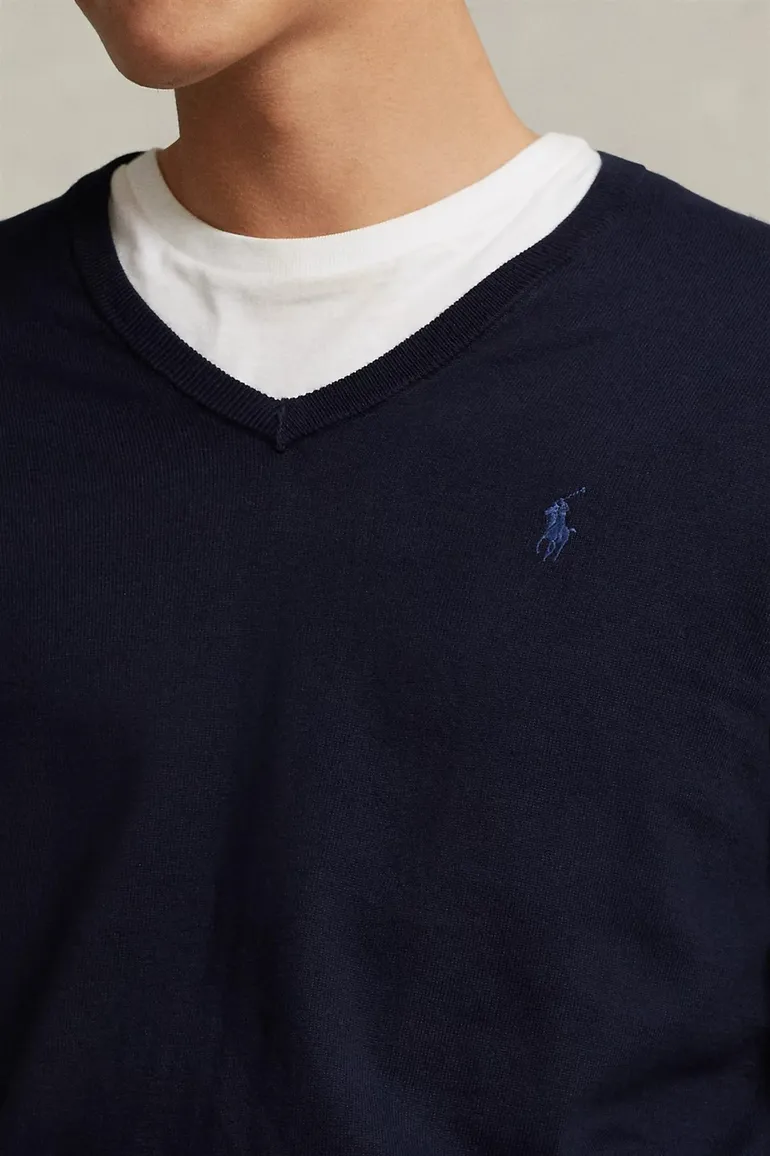 Ralph Lauren trui Slim Fit donkerblauw v-hals