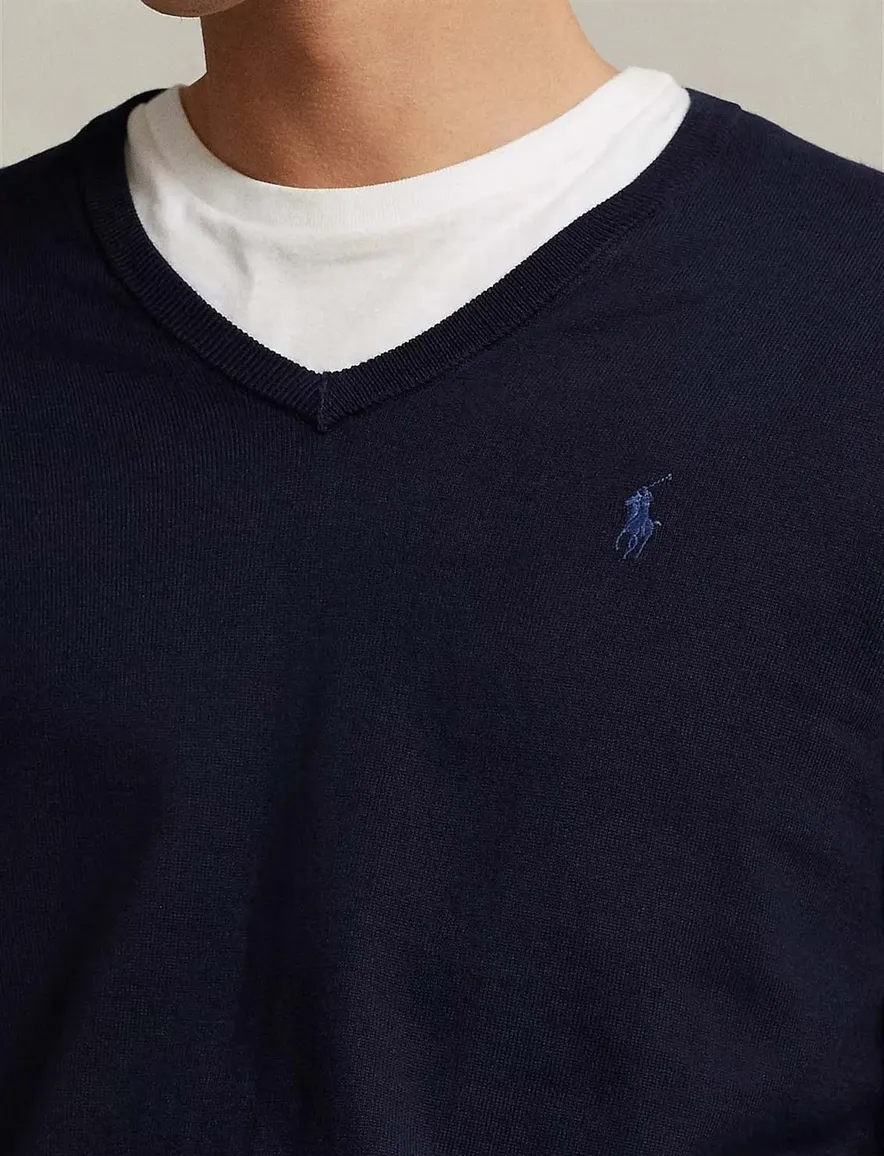 Ralph Lauren trui Slim Fit donkerblauw v-hals