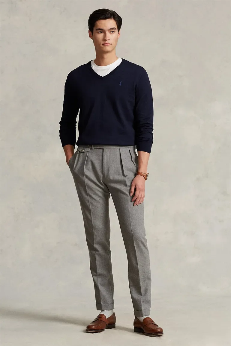 Ralph Lauren trui Slim Fit donkerblauw v-hals