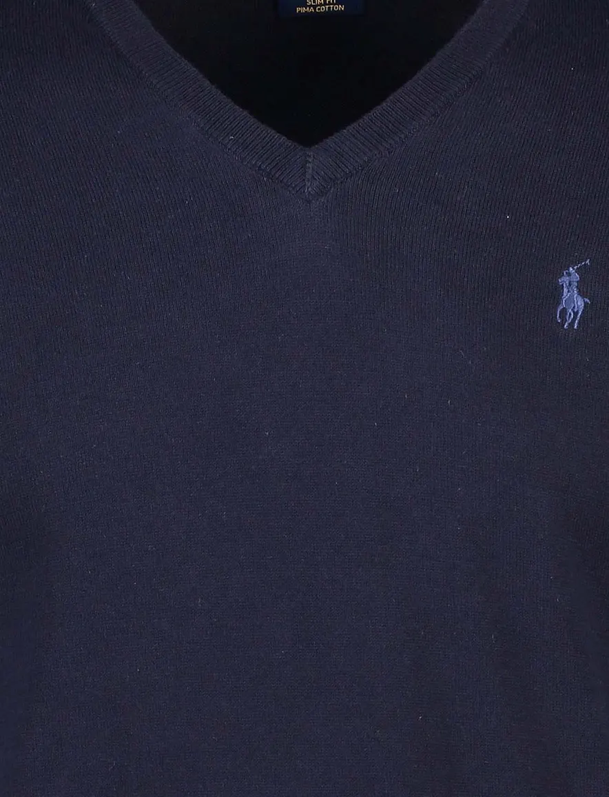 Ralph Lauren trui Slim Fit donkerblauw v-hals