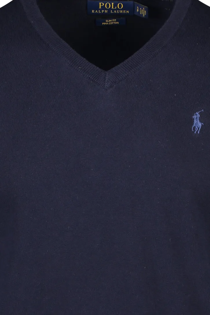 Ralph Lauren trui v-hals donkerblauw Slim Fit