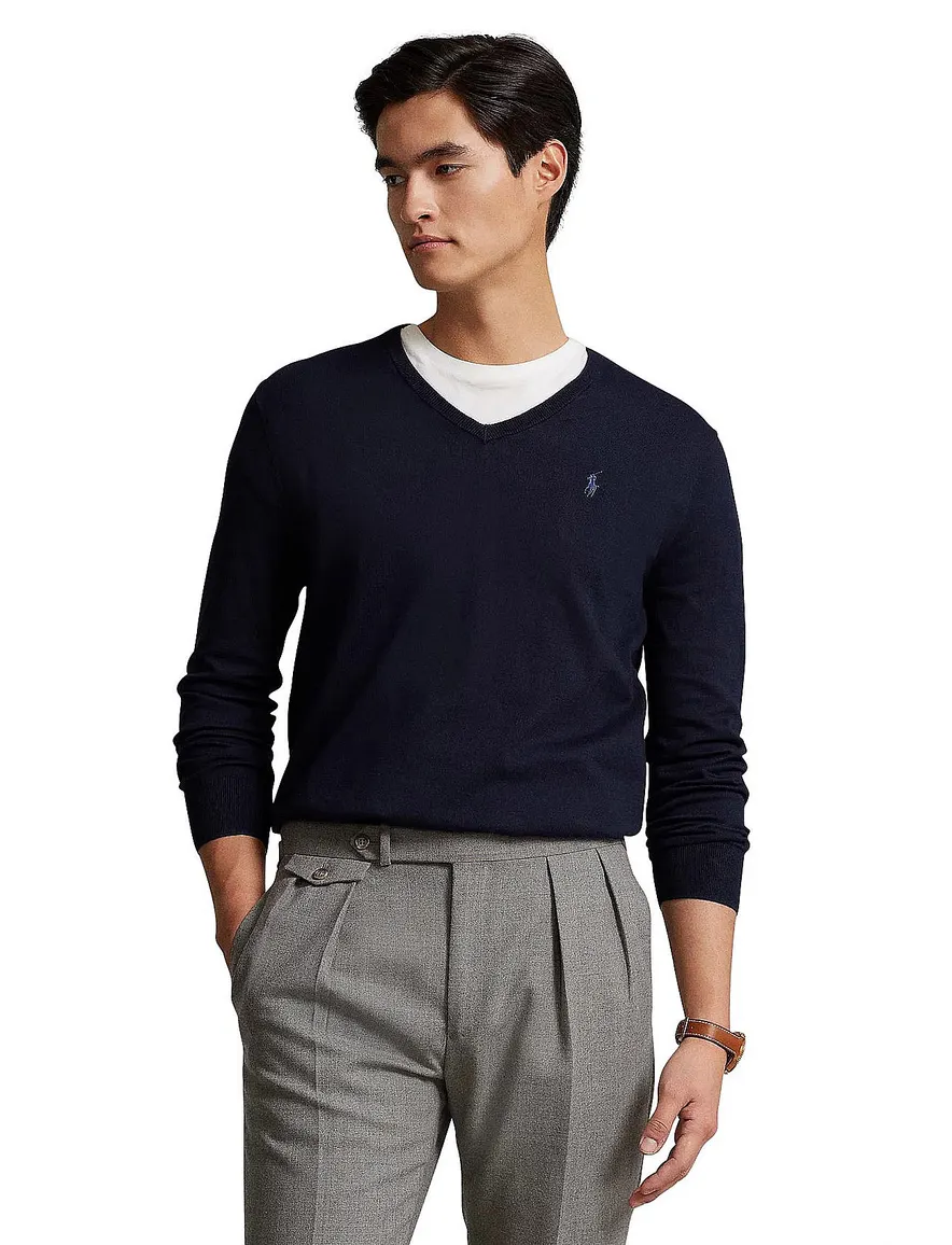 Ralph Lauren trui Slim Fit donkerblauw v-hals