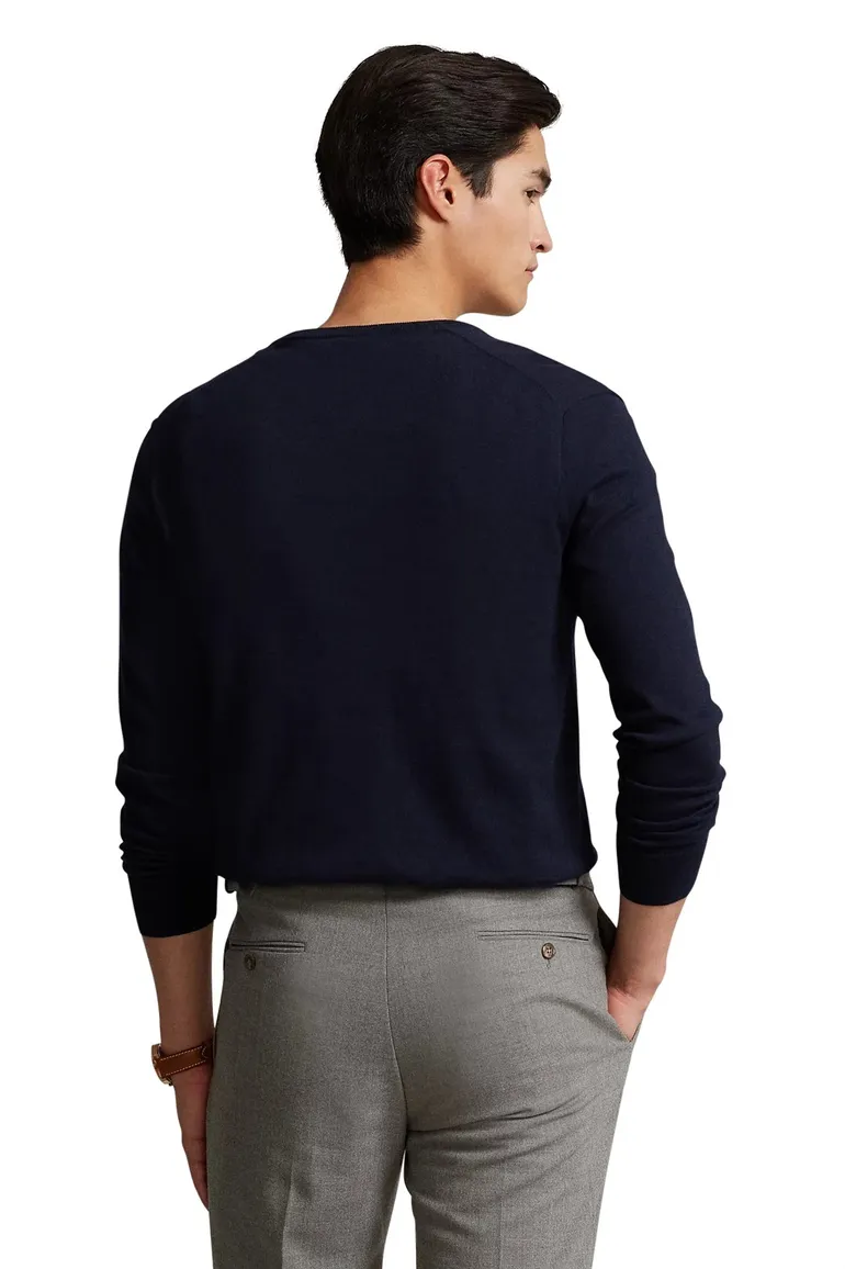 Ralph Lauren trui Slim Fit donkerblauw v-hals