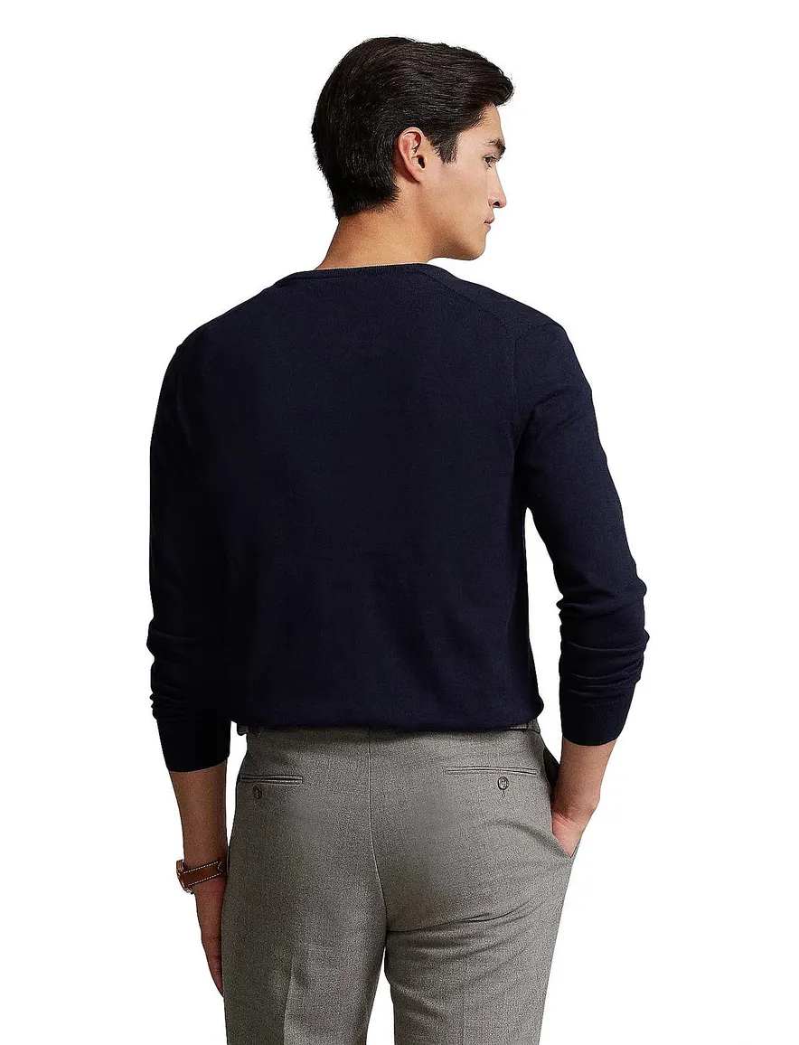 Ralph Lauren trui Slim Fit donkerblauw v-hals