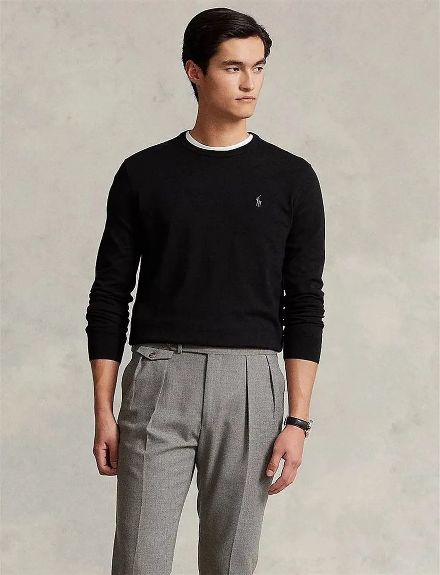 Ralph Lauren Slim Fit trui ronde hals zwart