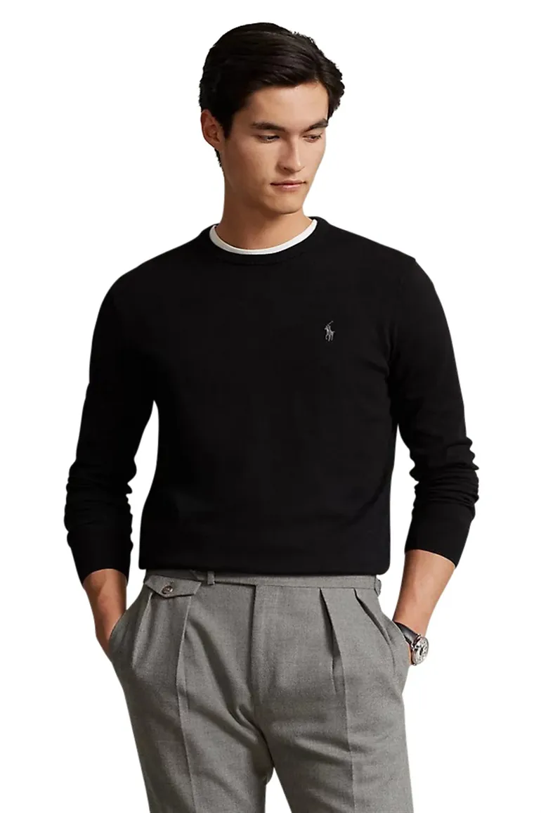 Ralph Lauren Slim Fit trui ronde hals zwart