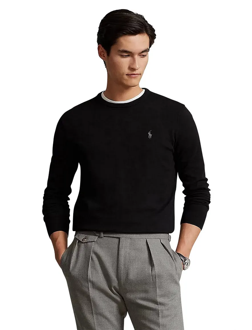 Ralph Lauren Slim Fit trui ronde hals zwart