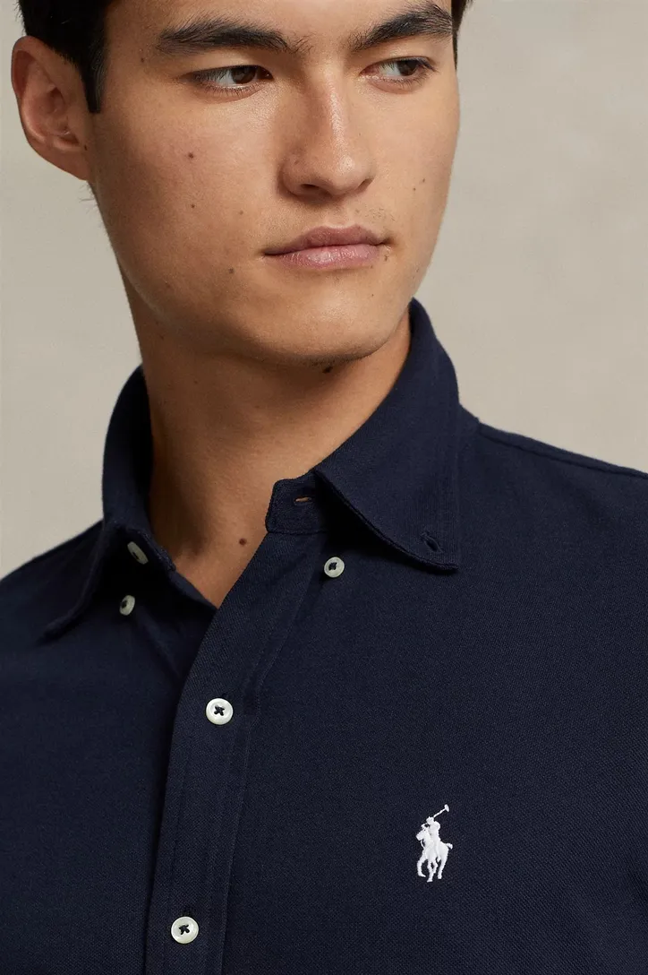 Polo Ralph Lauren casual overhemd wijde fit donkerblauw effen katoen button down boord