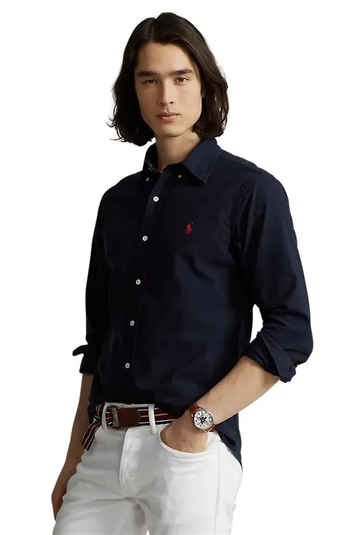 Polo Ralph Lauren casual overhemd normale fit donkerblauw effen katoen