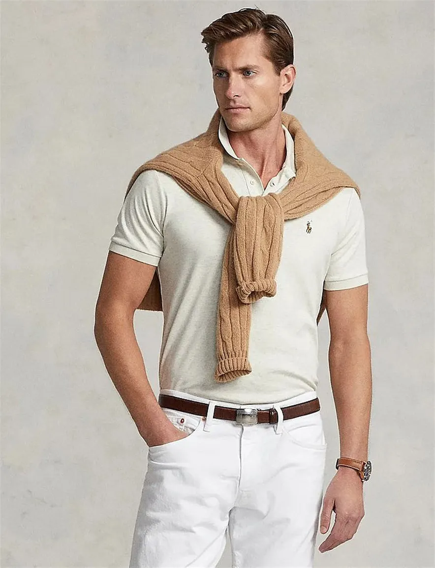 poloshirt korte mouw beige Polo Ralph Lauren Custom Slim Fit