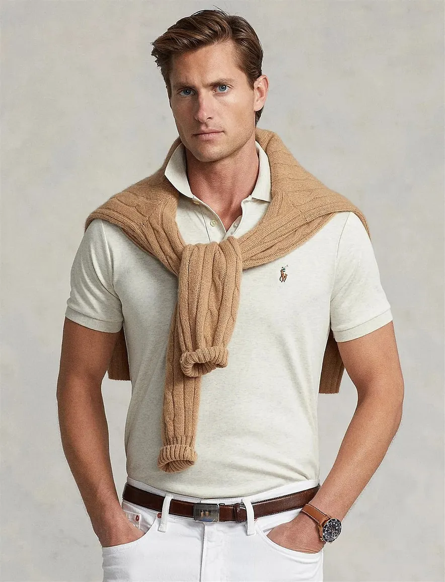 poloshirt korte mouw beige Polo Ralph Lauren Custom Slim Fit