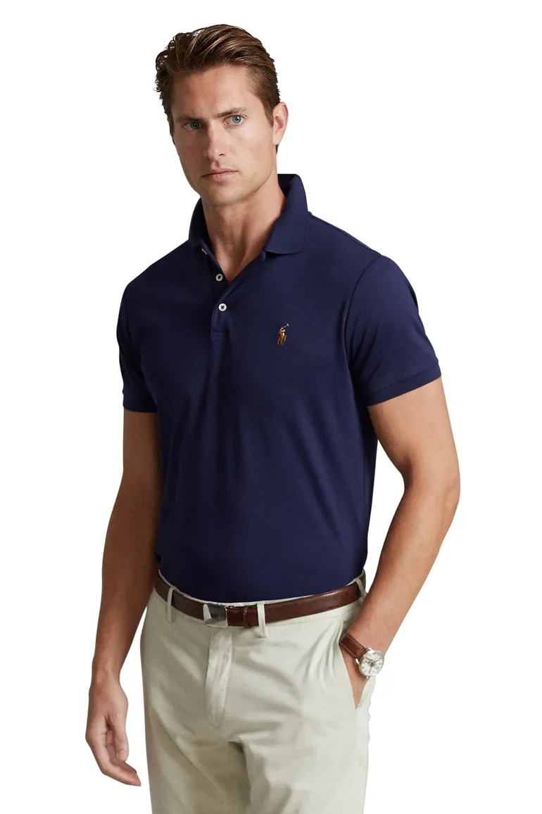 Polo Ralph Lauren polo custom slim fit navy 3-knoops katoen