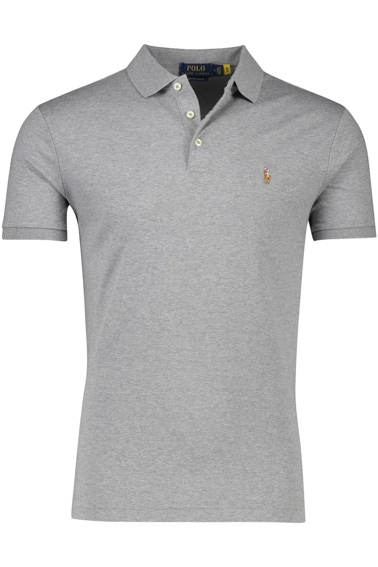 Polo Ralph Lauren polo custom slim fit grijs gemêleerd katoen 3-knoops