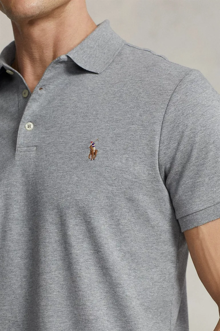Polo Ralph Lauren polo custom slim fit grijs gemêleerd katoen 3-knoops