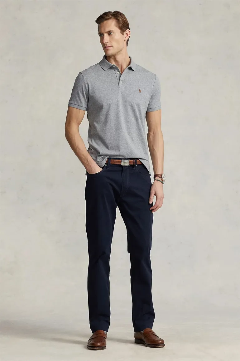 Polo Ralph Lauren polo custom slim fit grijs gemêleerd katoen 3-knoops