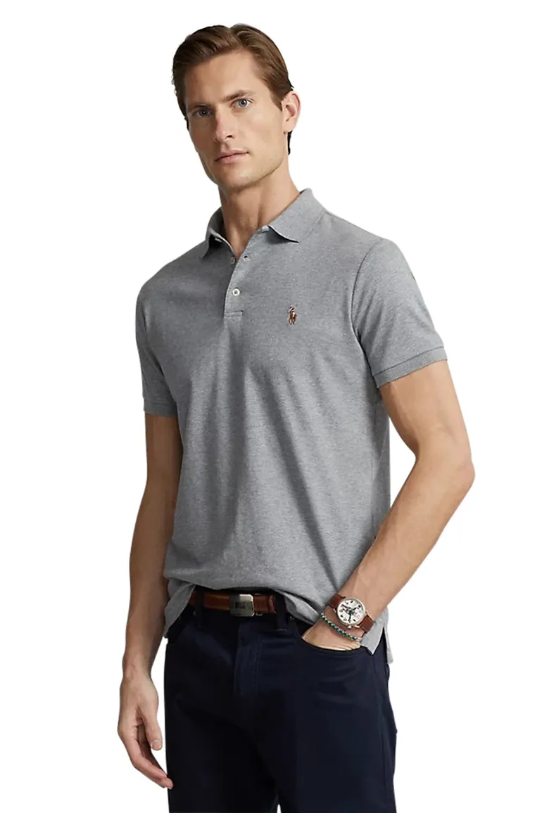 Polo Ralph Lauren polo custom slim fit grijs gemêleerd katoen 3-knoops