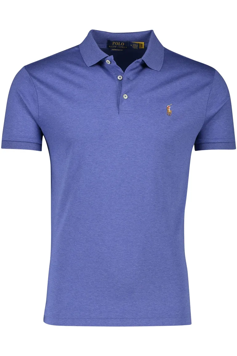 Katoenen Polo Ralph Lauren polo custom slim fit blauw gemêleerd