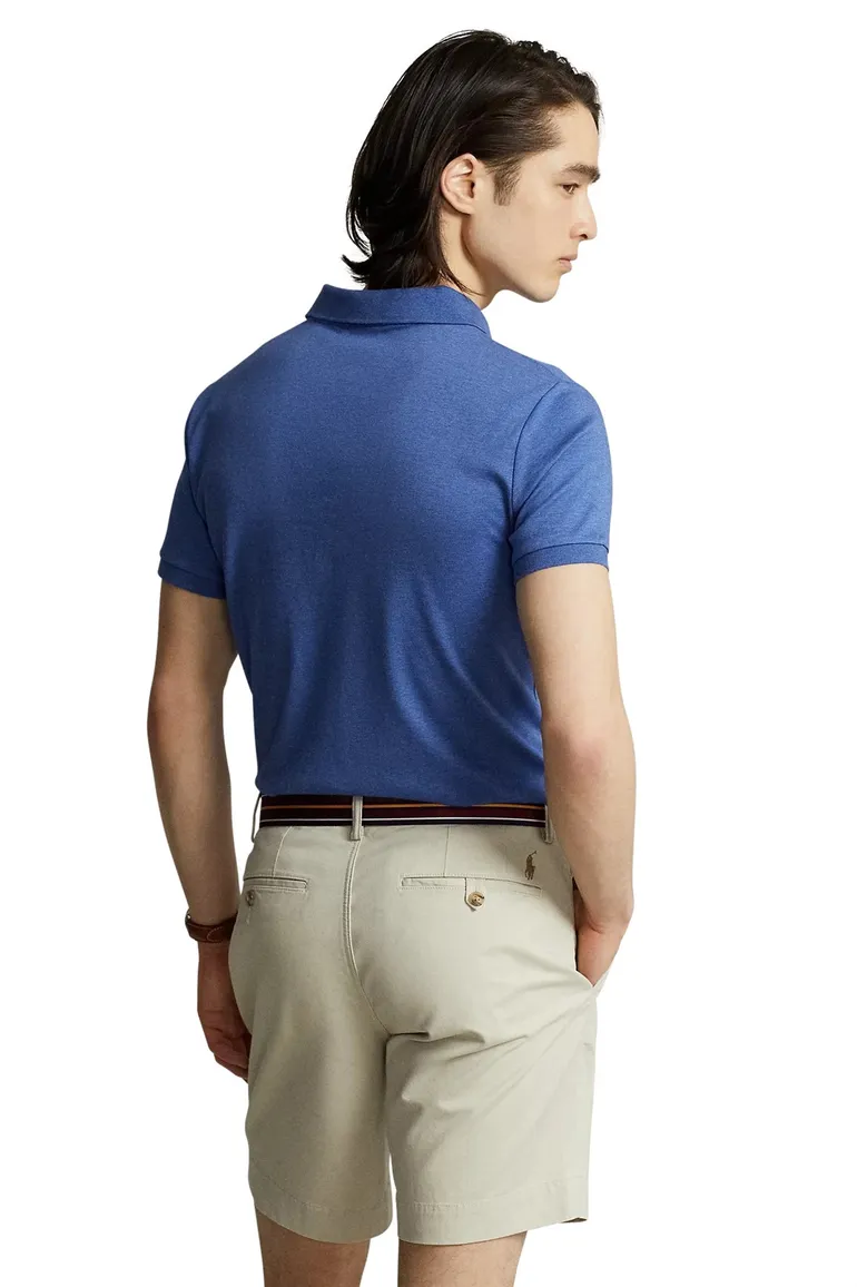 Katoenen Polo Ralph Lauren polo custom slim fit blauw gemêleerd
