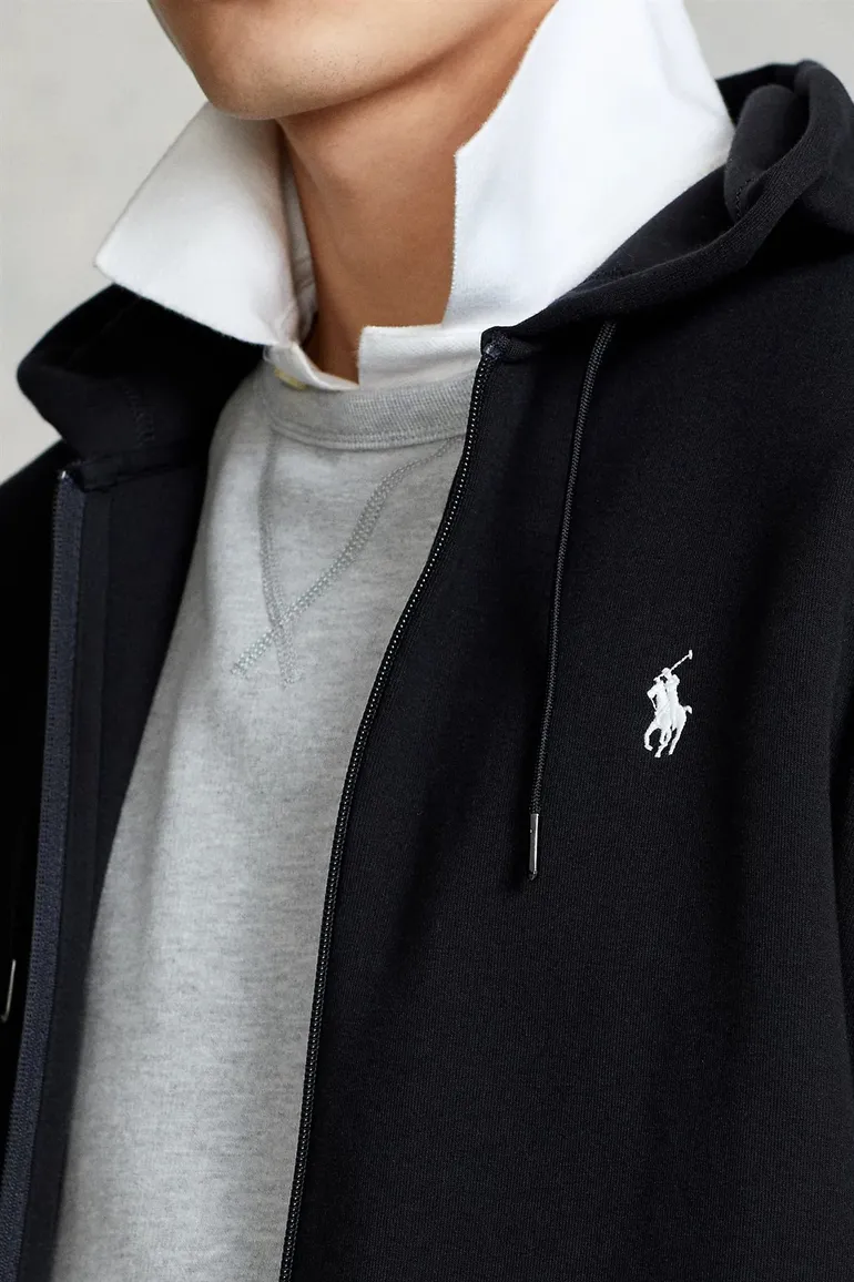 vest Polo Ralph Lauren zwart effen katoen opstaande kraag rits