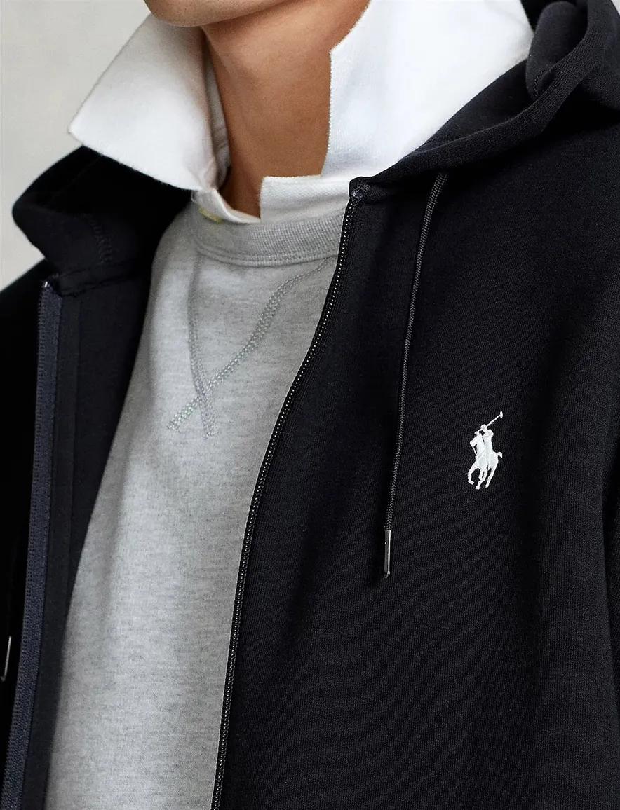 vest Polo Ralph Lauren zwart effen katoen opstaande kraag rits