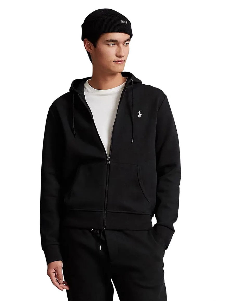 vest Polo Ralph Lauren zwart effen katoen opstaande kraag rits