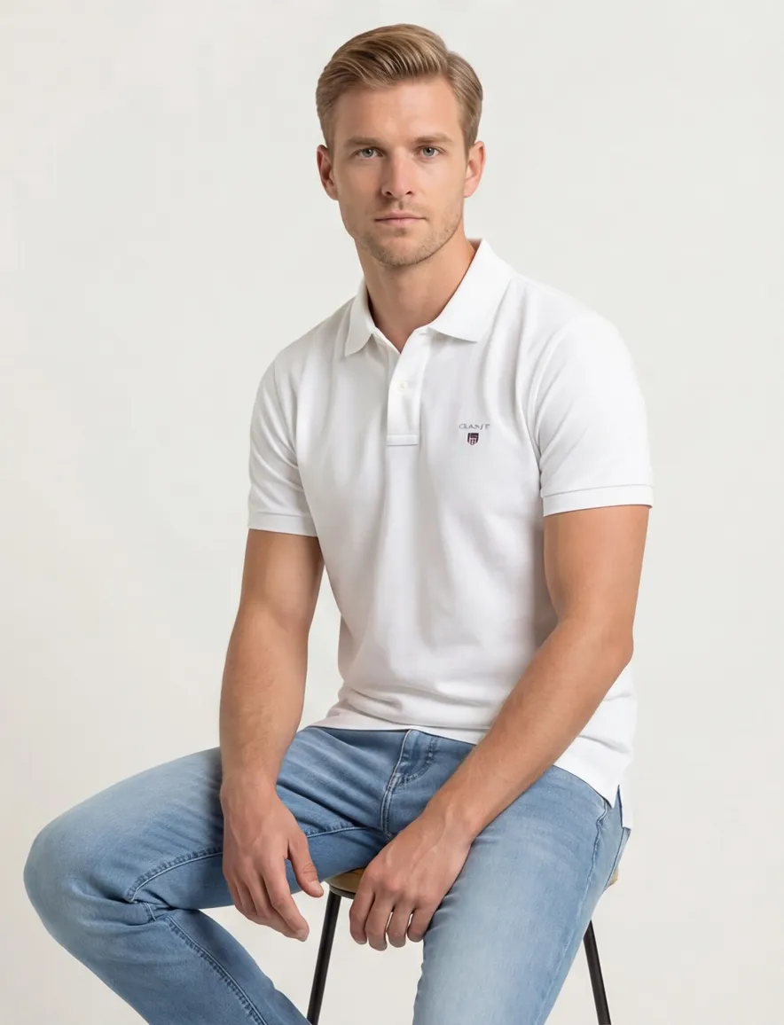 Gant polo normale fit wit effen katoen