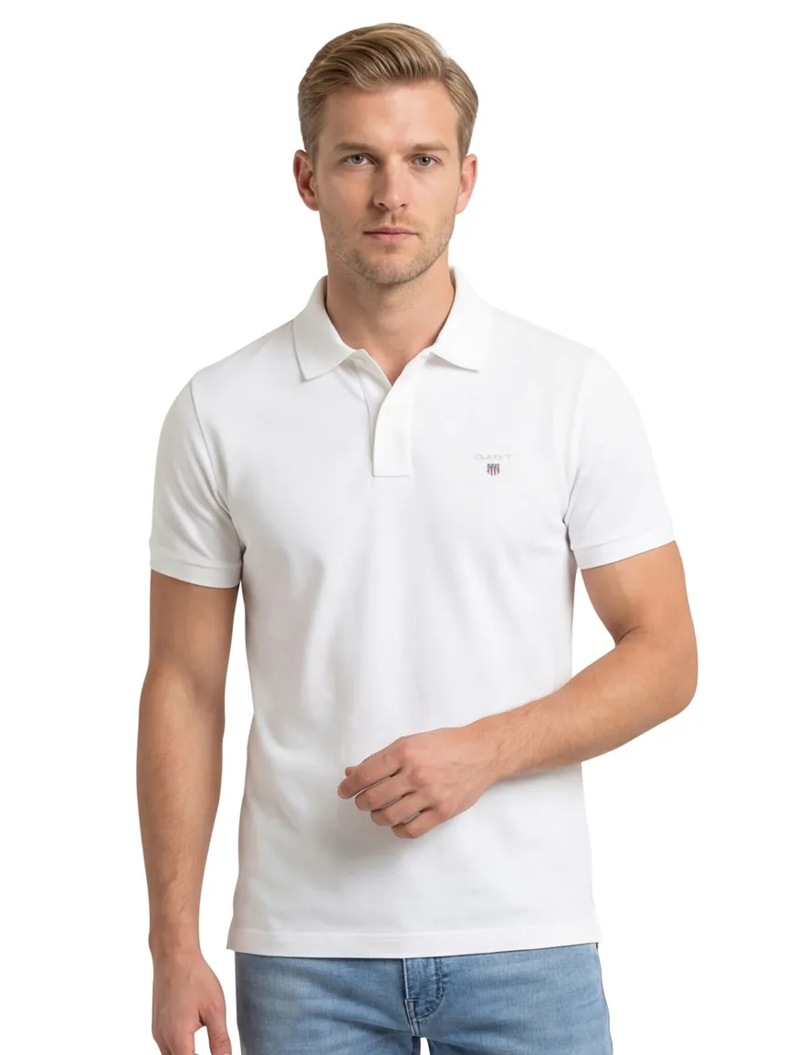 polo Gant wit effen katoen normale fit