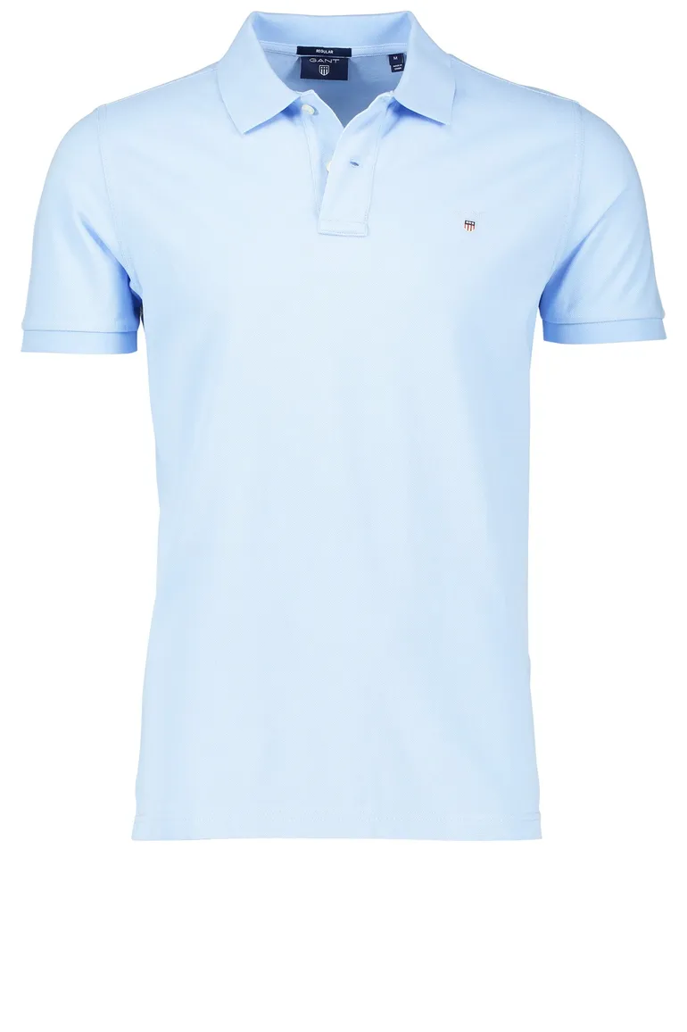 polo Gant lichtblauw effen katoen wijde fit