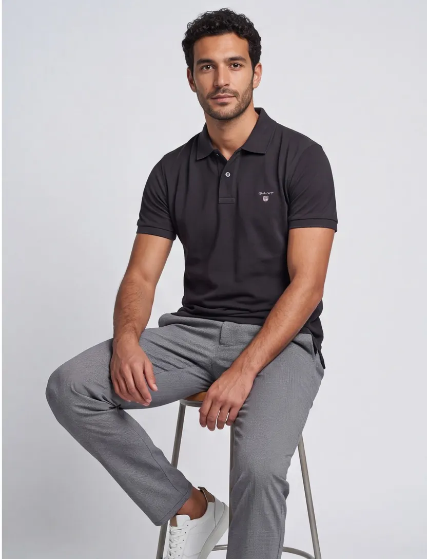 Gant polo zwart effen katoen normale fit