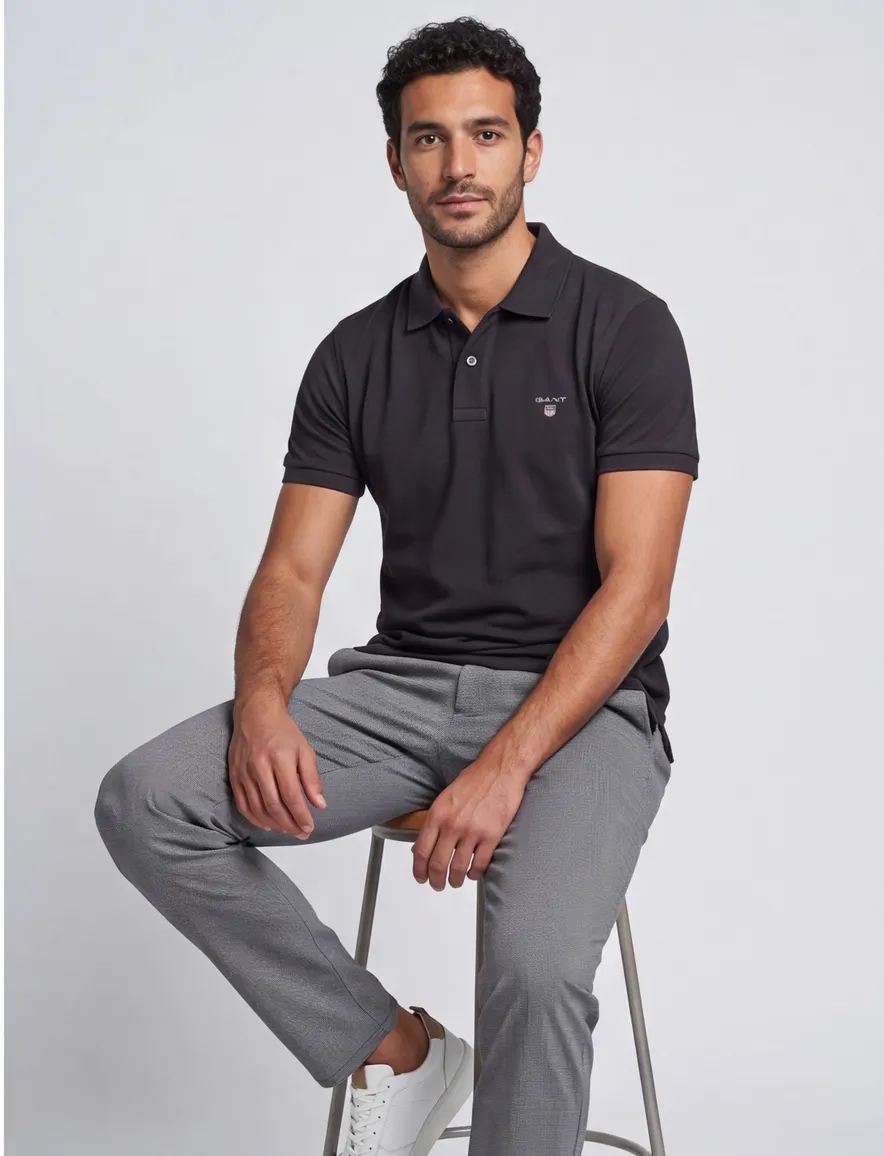 polo Gant zwart effen katoen normale fit