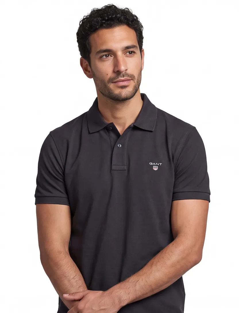 Gant polo zwart effen katoen normale fit