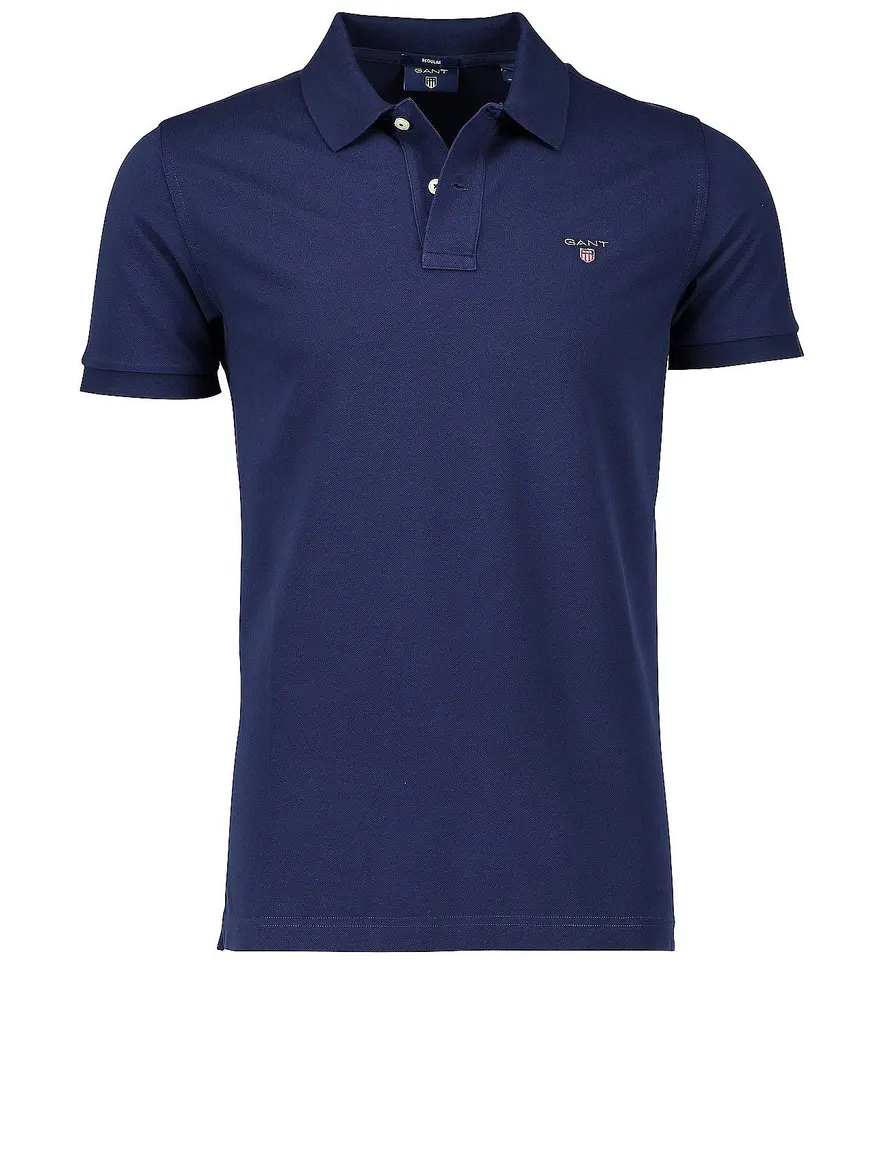 polo Gant donkerblauw effen katoen wijde fit