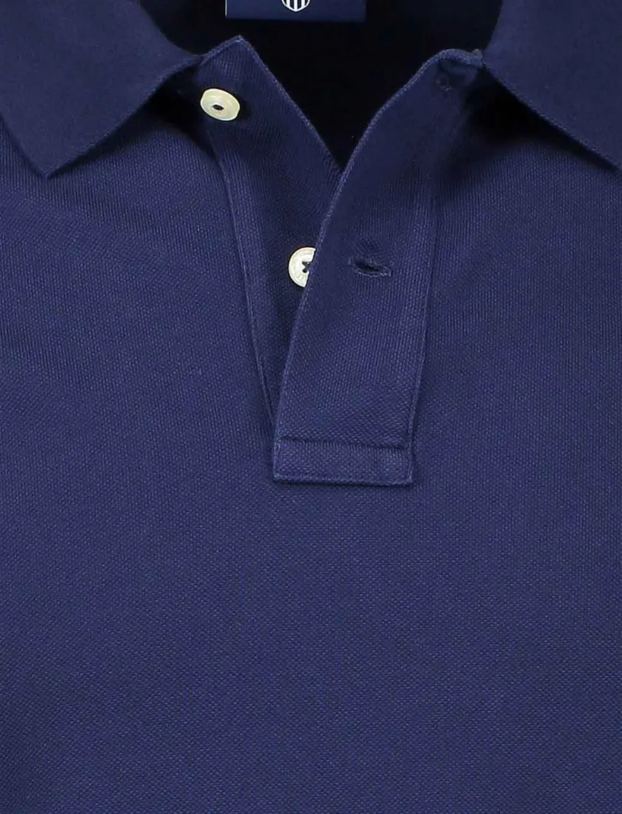 polo Gant donkerblauw effen katoen wijde fit